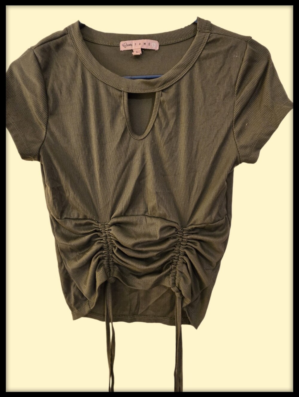 Crave Fame Olive Drawstring Ruched Short Sleeve Tee